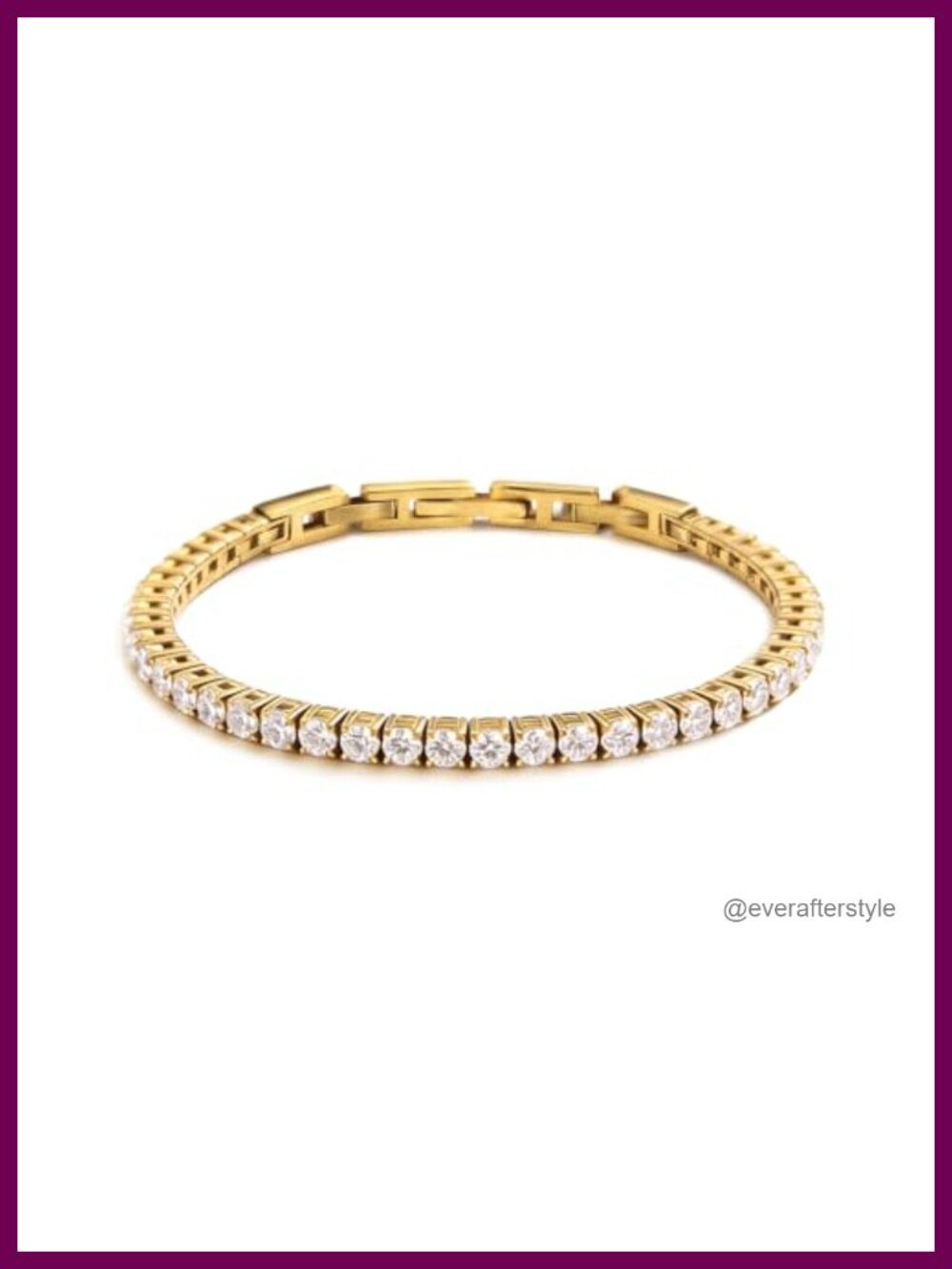 Waterproof Tennis Bracelet 14K Gold Plated Adjustable Fit Cubic Zirconia